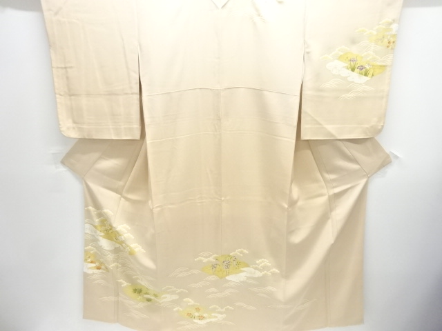 JAPANESE KIMONO / HOMONGI / SILK / EMBROIDERY / CLOUDS & FLORAL PLANTS